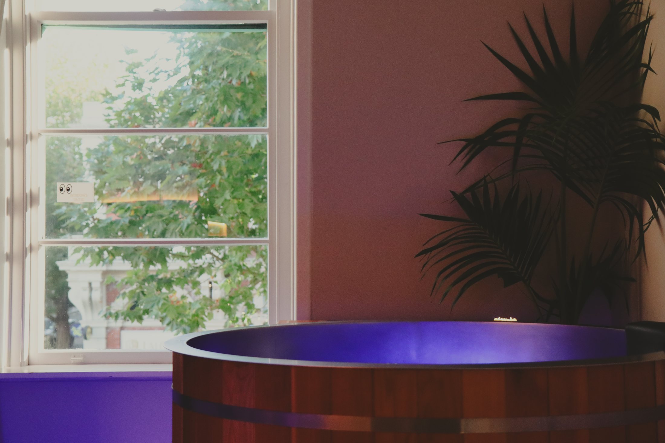 Cold plunge tub by the window in a Sauna Sanctuary treatment room